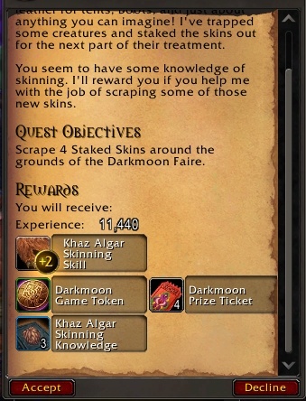 Sample Darkmoon Profession Quest Rewards